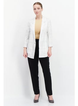 VERO MODA Women Regular Fit Checkered Casual Blazer, Off White  - Image 4