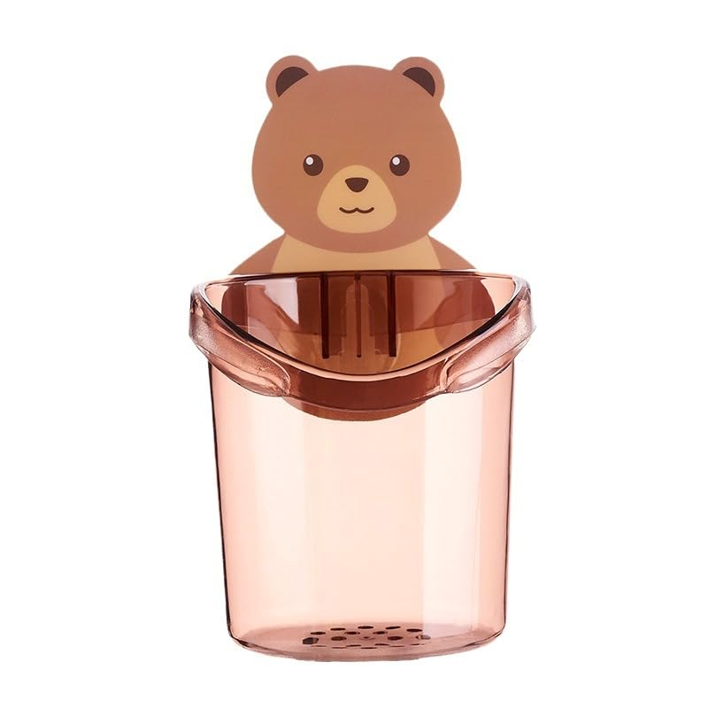 SISHI DECORS Sishi Teddy Bear Self-Adhesive Toothbrush Holder Plastic Stand for Toothpaste, Comb, Brush, Cream, Lotion Kids Bathroom Cup Drain Waterproof (Set of 2 Pcs) - Image 5
