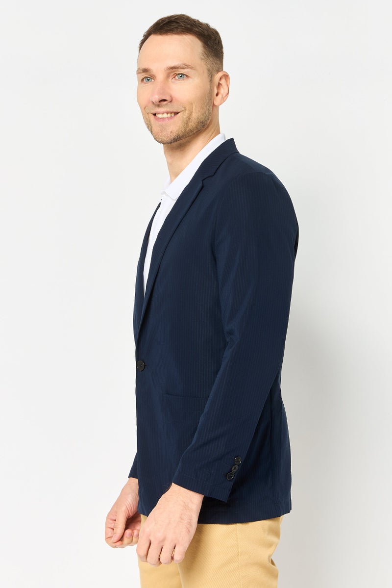 SELECTED Men Regular Fit Textured Casual Blazer, Navy - Image 3