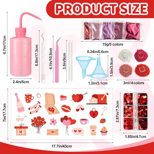 Loopeer 23 Pcs Valentines Snow Globe Tumbler Supplies DIY Kit Include Glitter Sequins 8.5 oz Squeeze Bottle Tweezer Funnels Bent Needle Sticks UV Transfer Stickers for DIY Valentines Snowglobe Cup - Image 2