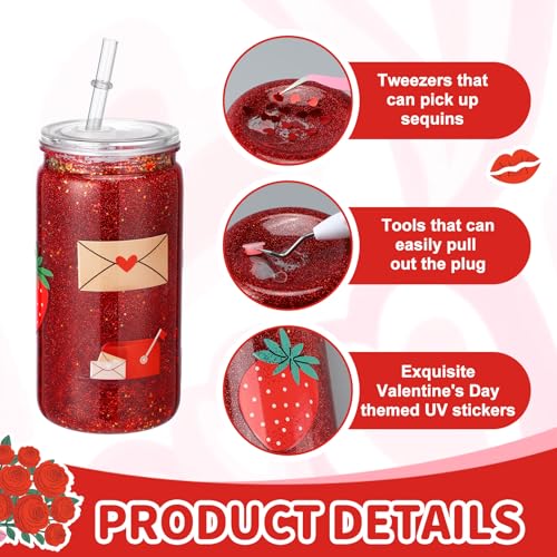 Loopeer 23 Pcs Valentines Snow Globe Tumbler Supplies DIY Kit Include Glitter Sequins 8.5 oz Squeeze Bottle Tweezer Funnels Bent Needle Sticks UV Transfer Stickers for DIY Valentines Snowglobe Cup - Image 3