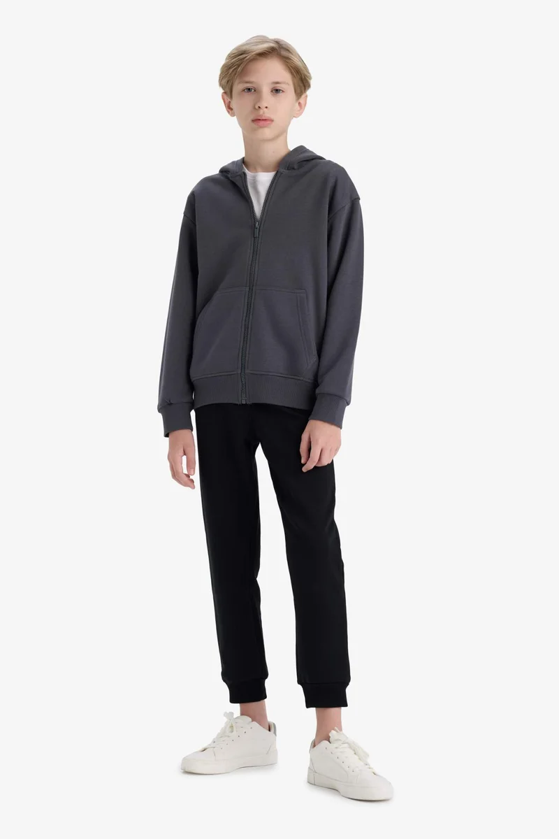 ديفاكتو Boy Hooded Basic Zippered Sweatshirt