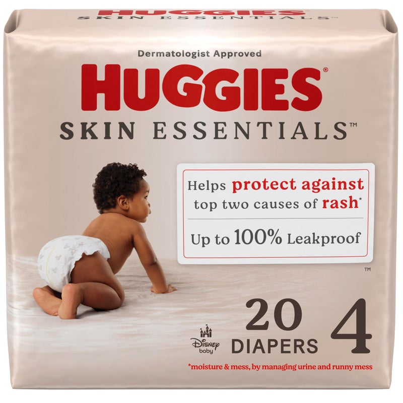 Huggies Size 4 Diapers, Skin Essentials Baby Diapers, Size 4 (22-37 lbs), 20 Count, Packaging May Vary - Image 1