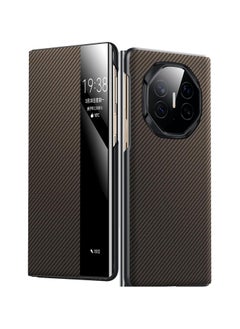 OCTOBER متوافق مع غلاف هاتف Huawei Mate XT التصميم النهائي 【متوافق مع Mag-Safe】【نافذة واضحة】، حامل بطاقة محفظة غلاف هاتف، غلاف هاتف مصنوع من ألياف الكربون مع حماية مفصلية 
