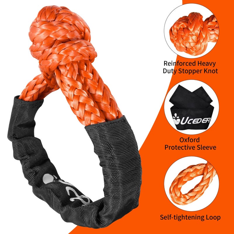 UCEDER Soft Shackle,Synthetic Shackle Rope Recovery Kit with Extra Protective Sleeves(56,000 lbs Breaking Strength) Heavy Duty Tow Shackles for Off-Road, Truck, Jeep, SUV, UTV, ATV (Orange) - Image 3