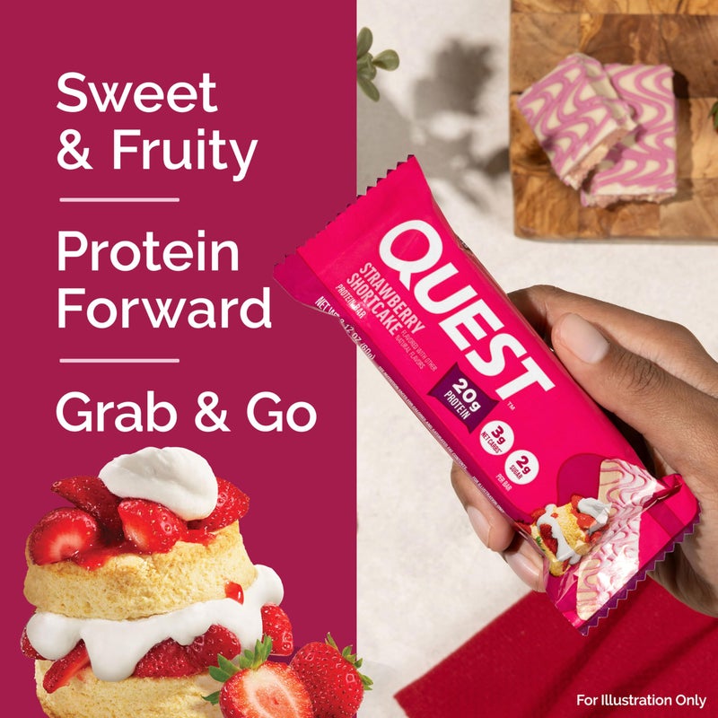 Quest Nutrition Protein Bars, Strawberry Shortcake, 20g Protein, 2g Sugar, 3g Net Carbs, 10g Fiber, Gluten Free, 12 Count - Image 3