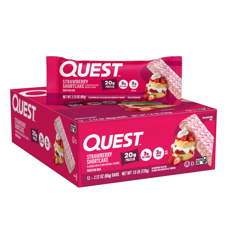Quest Nutrition Protein Bars, Strawberry Shortcake, 20g Protein, 2g Sugar, 3g Net Carbs, 10g Fiber, Gluten Free, 12 Count - Image 1