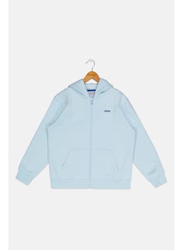 ESPRIT Kids Girl Embroidered Logo Long Sleeve Hoodie, Blue  - Image 1