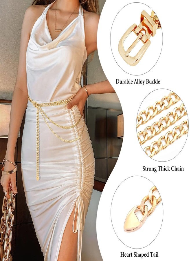 WHIPPY Waist Chain Belt Women Ladies Adjustable Body Waist Link Belts for Jeans Dresses, A-gold Tone-two Layer, Fit for Waist up to 35" - Image 3