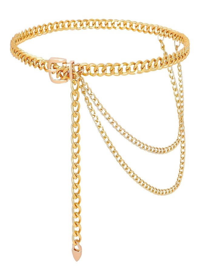 WHIPPY Waist Chain Belt Women Ladies Adjustable Body Waist Link Belts for Jeans Dresses, A-gold Tone-two Layer, Fit for Waist up to 35" - Image 1