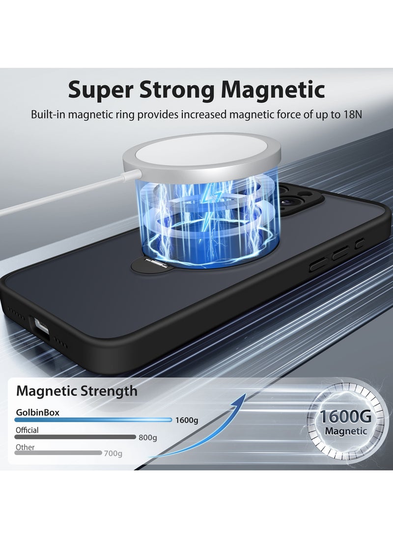 تونجيت جراب هاتف مغناطيسي لجهاز iPhone 16 بتصميم حامل غير مرئي دوار بزاوية 360°، هيكل كامل مقاوم للصدمات والسقوط، جراب حماية شفاف عالي المتانة، متوافق تمامًا مع MagSafe، باللون الأسود.  - Image 3