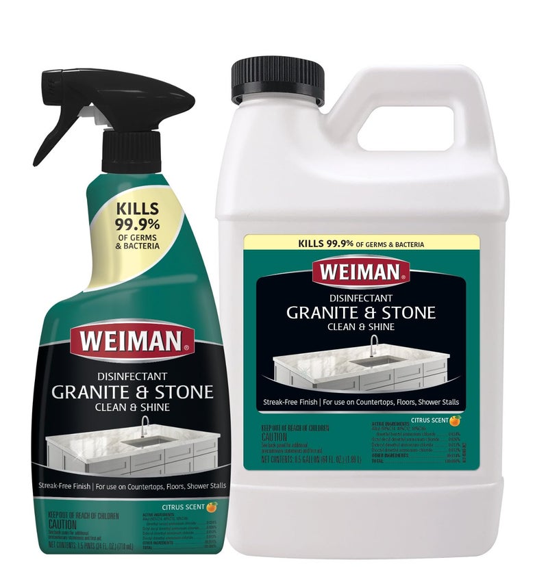 Weiman Disinfecting Granite Cleaner & Polish Value Pack - (1) 24 oz Spray Bottle, (1) 64 oz Refill - Image 1