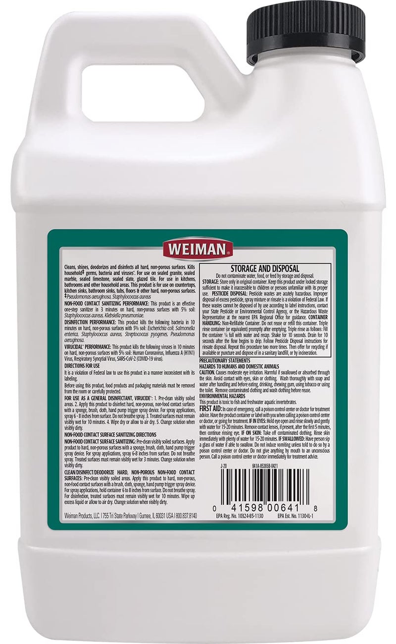 Weiman Disinfecting Granite Cleaner & Polish Value Pack - (1) 24 oz Spray Bottle, (1) 64 oz Refill - Image 2