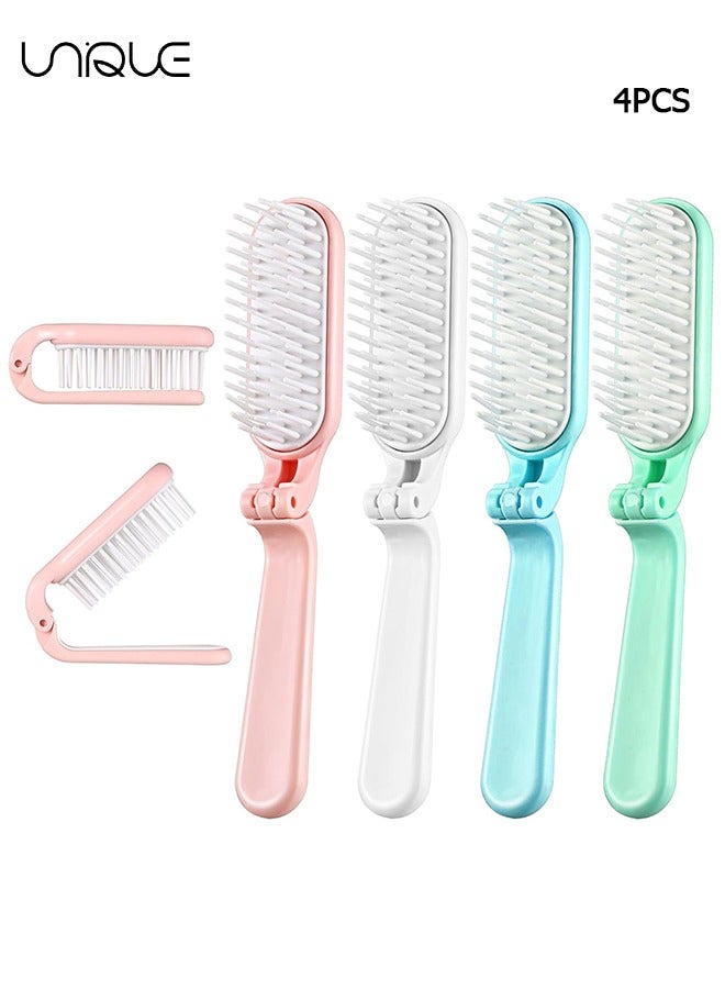 يونيك 4 قطع فرشاة شعر قابلة للطي - فرشاة شعر قابلة للطي للسفر - مشط شعر محمول صغير - مشط فرشاة شعر صغيرة قابلة للطي فرشاة شعر صغيرة مدمجة للنساء للرجال السفر المدرسي العائلي - 4 ألوان - Image 1