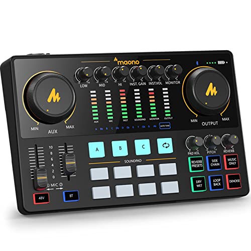 MAONO Audio Interface, MaonoCaster 10-Channel Podcast mixer with Pro-preamp, 48V Phantom Power, Bluetooth, 11 Customize sound pads for Recording, Streaming, Youtube, TikTok, PC, Guitar (AME2) - Image 1