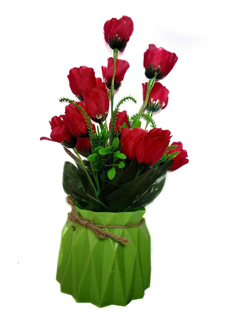 EMNDR Artificial Flower with Realistic Green Leaf PotTree and Real Feeling Romantic Flower for Home Decoration Flower with Vase Pot Bonsai Plant Flower POT41 - Image 1