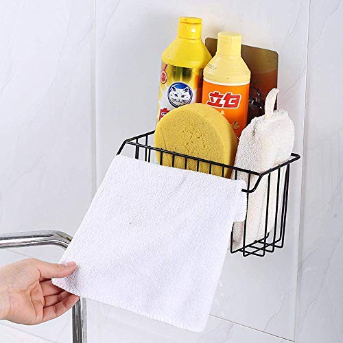 Zeinwap Wall Mounted Hanging Storage Holder Shower Caddy Basket Shelf For Sink Sponge Holder,Toothbrush Holder W/Kitchen Towel Rack,Shampoo,Cosmetic Bottle Stand(Black)-Stainless Steel - Image 5