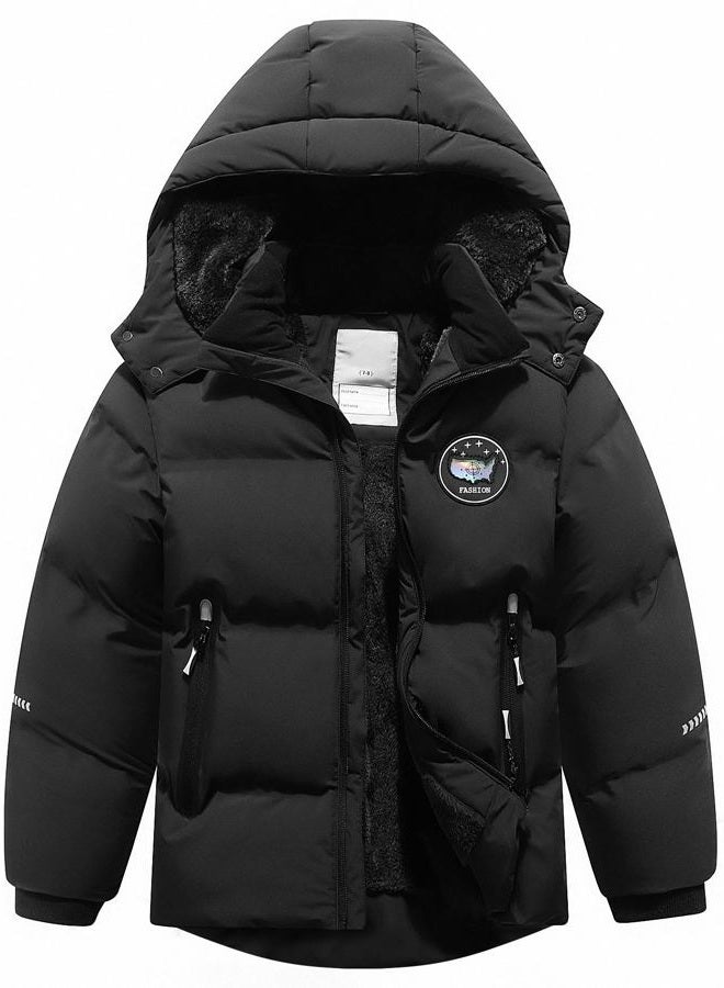 BYLESIN Kids Boy's Winter Coat Fleece Lined Waterproof Jacket Puffy Cotton Coat Thick Hooded Down Outdoor Coats, Black, 5 - Image 1