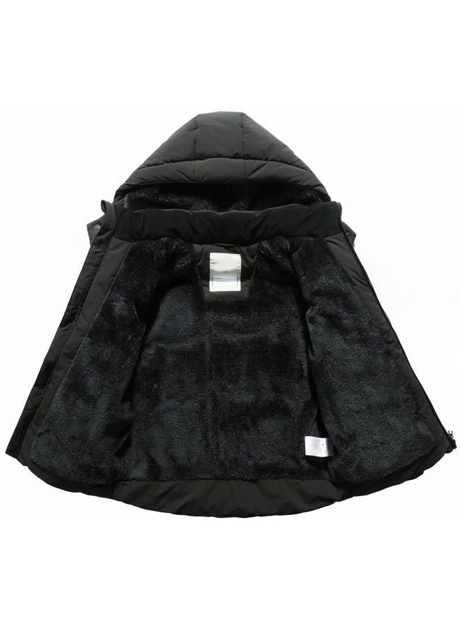 BYLESIN Kids Boy's Winter Coat Fleece Lined Waterproof Jacket Puffy Cotton Coat Thick Hooded Down Outdoor Coats, Black, 5 - Image 3