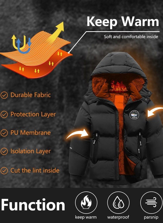 BYLESIN Kids Boy's Winter Coat Fleece Lined Waterproof Jacket Puffy Cotton Coat Thick Hooded Down Outdoor Coats, Black, 5 - Image 4