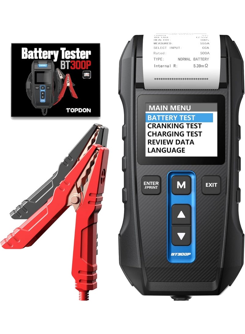 TOPDON Car Battery Tester BT300P, 12V 24V Battery Tester with Printer, with Battery Test, Cranking Charging Test for 100-2000CCA Batteries, Carrying Bag, 3 Rolls of Printing Paper Included - Image 1