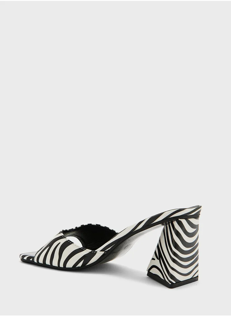 Ginger Block Heel  Zebra Print Mules