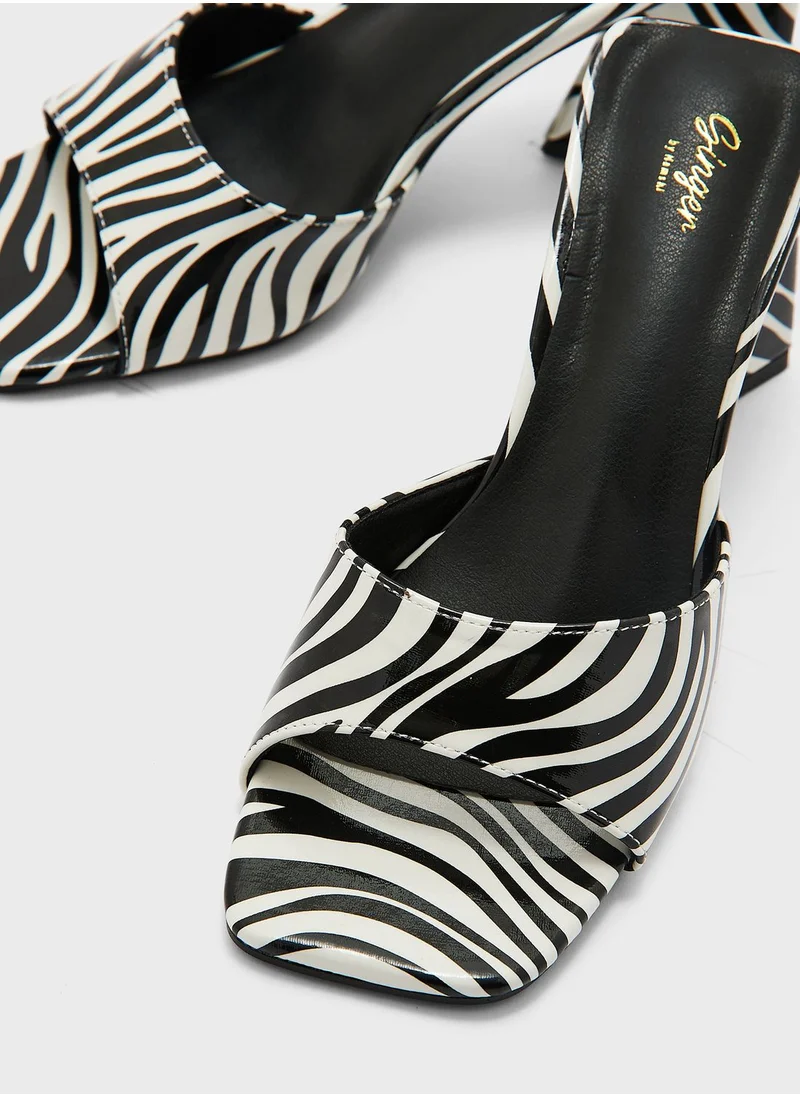 Ginger Block Heel  Zebra Print Mules