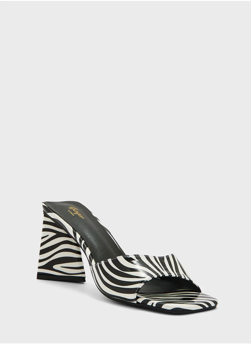 Ginger Block Heel  Zebra Print Mules