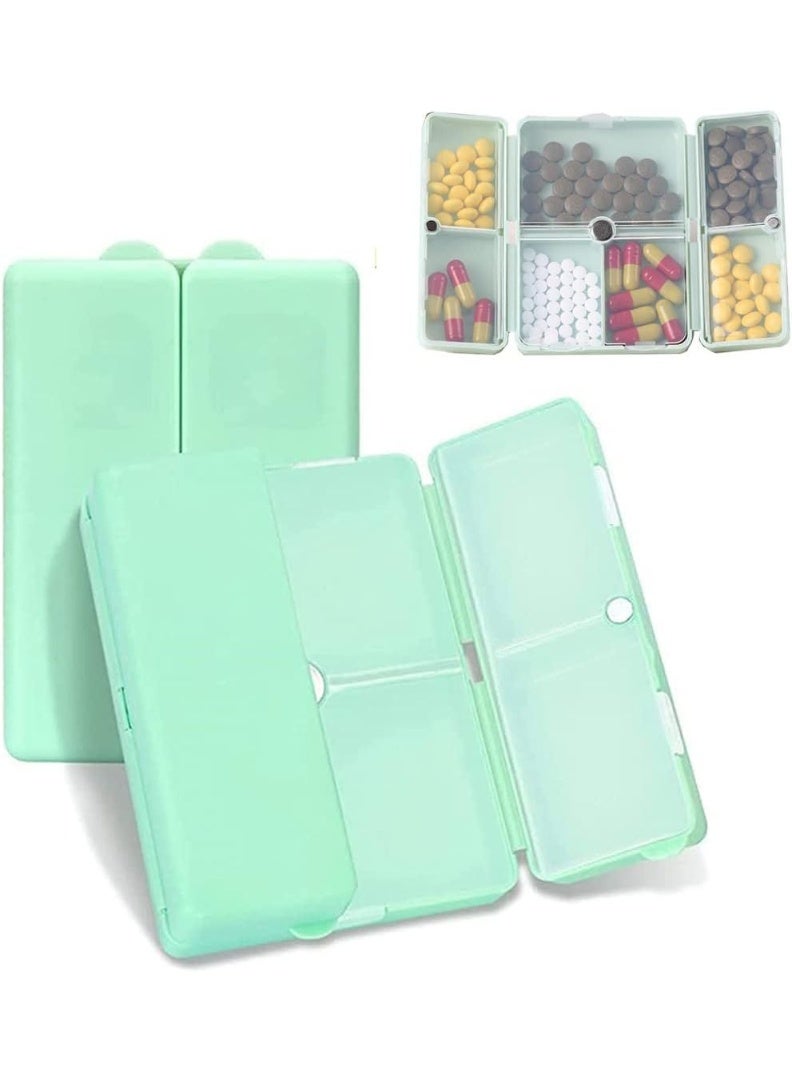 7 Compartments Portable Pill Case, Foldable Pill Organizer for Travel, Portable Daily Pill Case, Pocket Pharmacy with Labels, Magnetic Travel Pill Box (Green) - Image 2