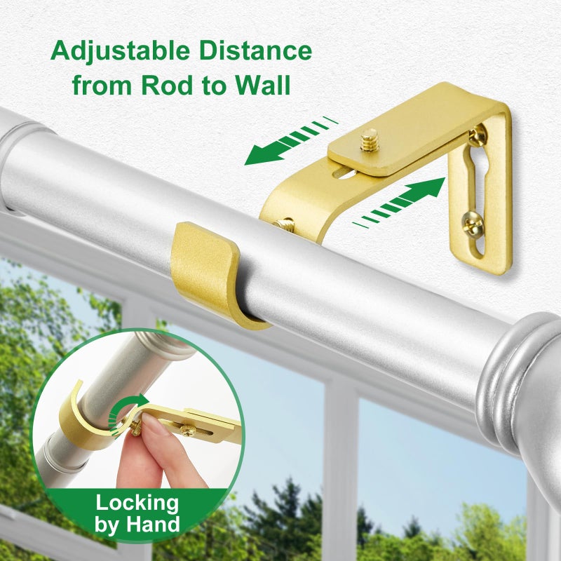 LLPJS Curtain Rod Bracket Adjustable, Drapery Rod Holder Hooks Support Hangers for 1 inch Diameter Window Curtain Rods (Warm Gold, 3-Pack) - Image 3
