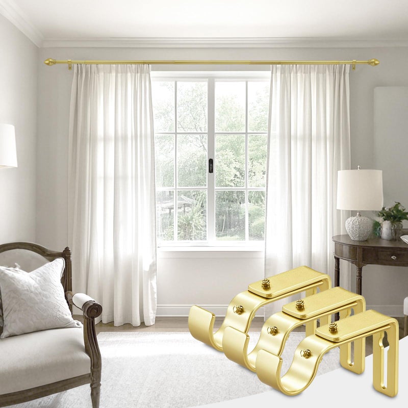 LLPJS Curtain Rod Bracket Adjustable, Drapery Rod Holder Hooks Support Hangers for 1 inch Diameter Window Curtain Rods (Warm Gold, 3-Pack) - Image 5
