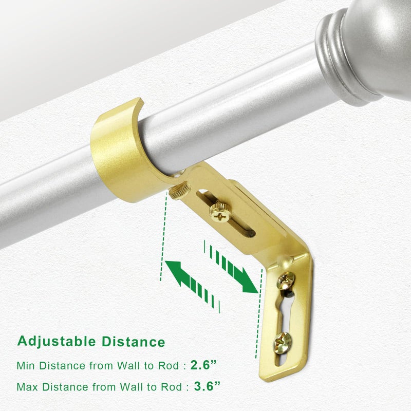 LLPJS Curtain Rod Bracket Adjustable, Drapery Rod Holder Hooks Support Hangers for 1 inch Diameter Window Curtain Rods (Warm Gold, 3-Pack) - Image 2