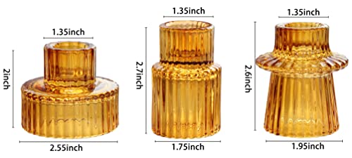 Vixdonos Taper Glass Candlestick Holders Tealight Candle Holders for Table Centerpieces, Wedding Decor and Dinner Party (3 Pcs, Amber) - Image 2