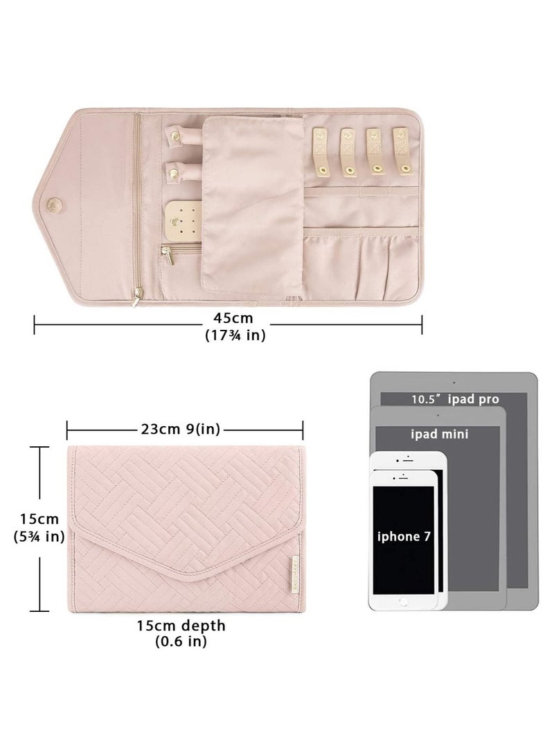 Travel Jewelry Organizer Roll Foldable Jewelry Case for Journey-Rings, Necklaces, Bracelets, Earrings, Soft Pink - Image 5