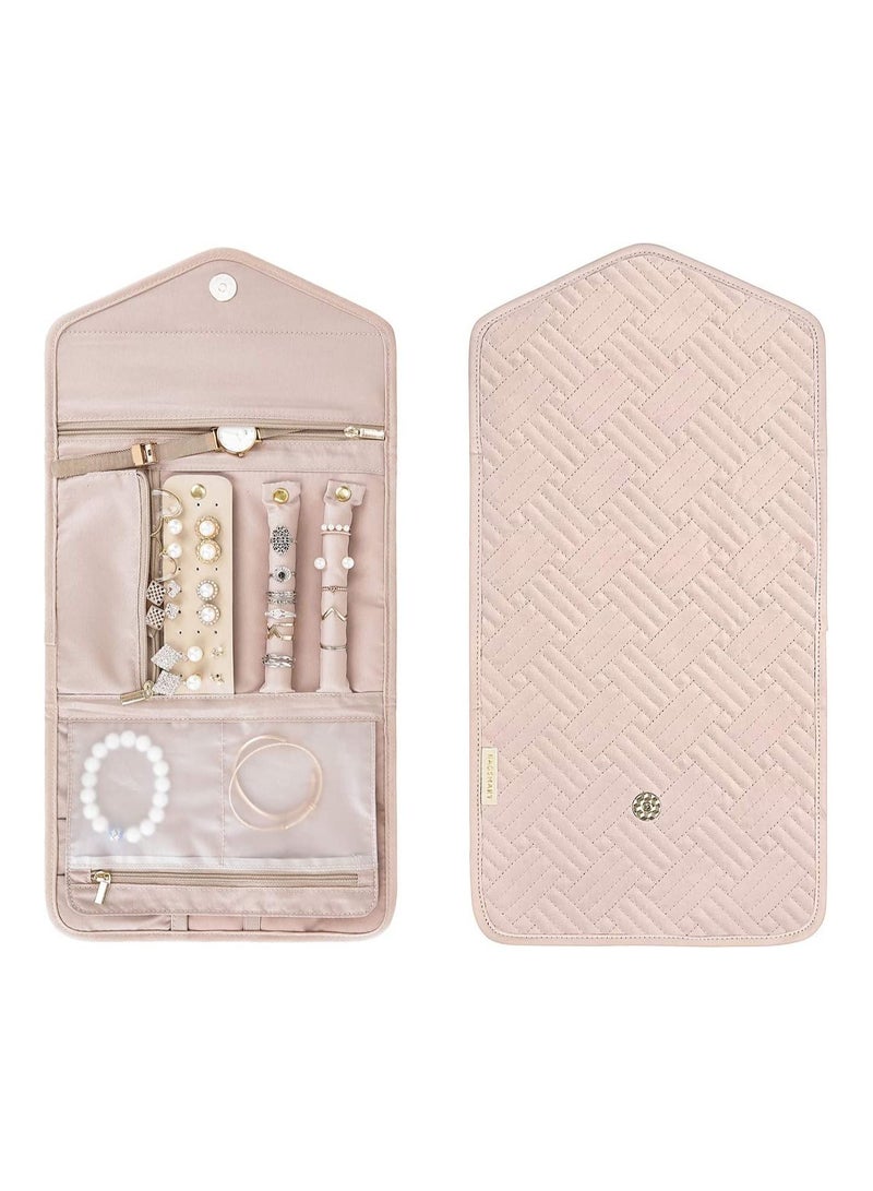 Travel Jewelry Organizer Roll Foldable Jewelry Case for Journey-Rings, Necklaces, Bracelets, Earrings, Soft Pink - Image 2