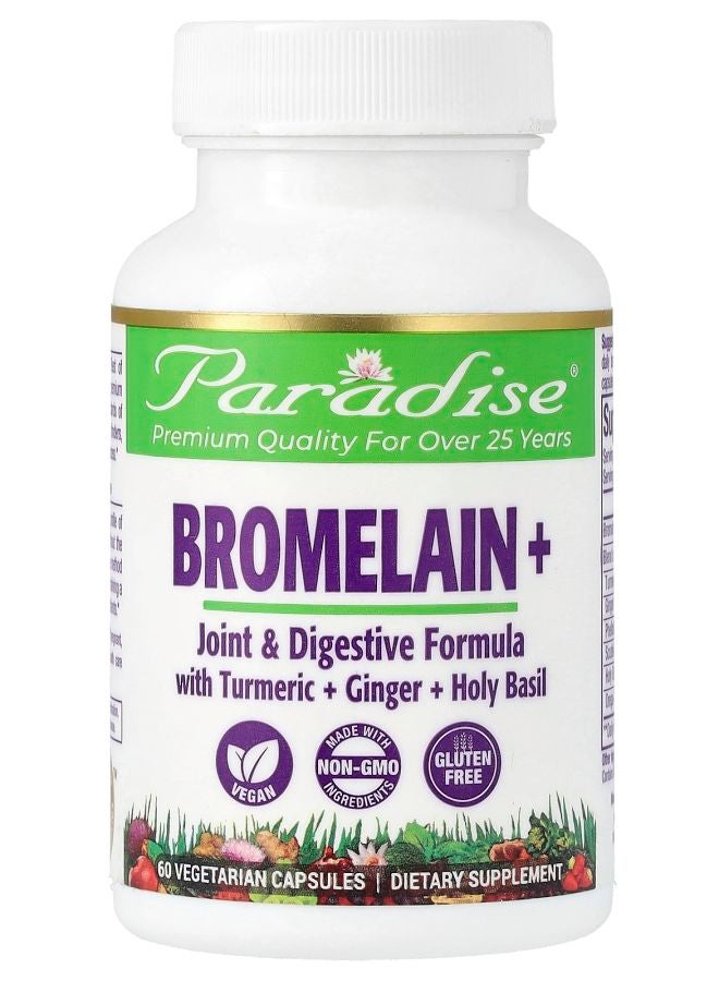 Paradise Herbs Bromelain+ 60 Vegetarian Capsules