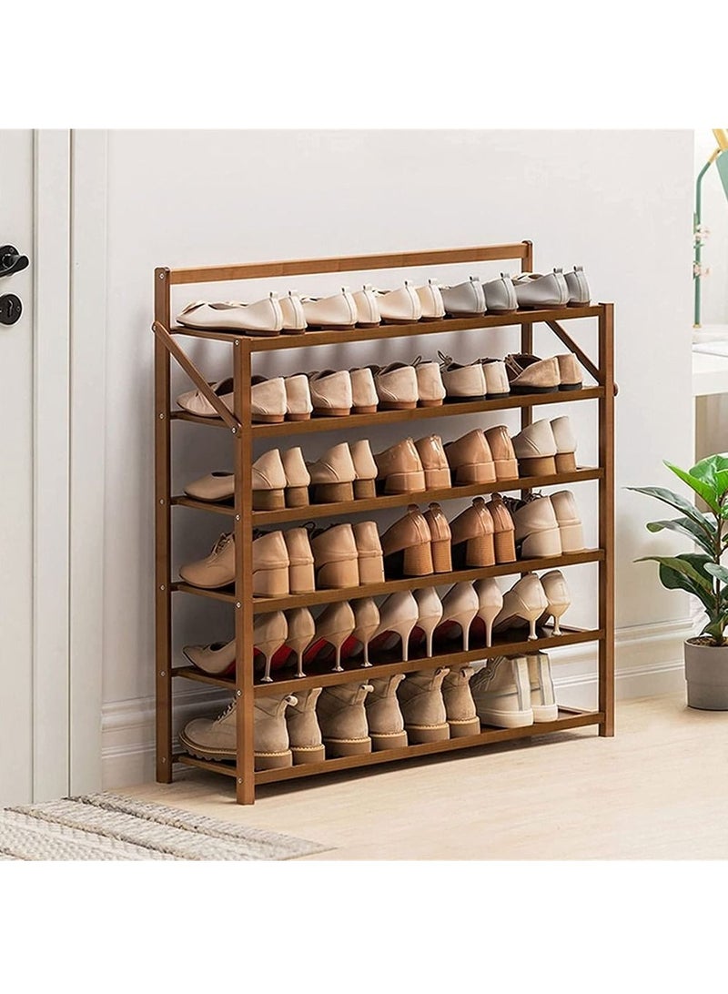 LINGWEI Foldable Bamboo Shoe Rack Free Installation Folding Dustproof Shoe Cabinet Bamboo Shoe Shelf Storage Organizer Flower Stand For Home Door Hallway - Image 1