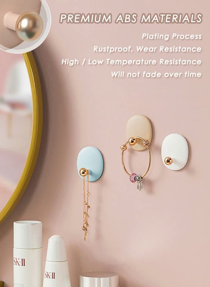 Y&D Self Adhesive Wall Hooks for Hanging Keys Towels Purses Hats Caps Scarves, Decorative Hook, Sticky Bathroom Door Kitchen Shower Room Entryway Organizer (White Pink Blue Green, 4PCS) - Image 2