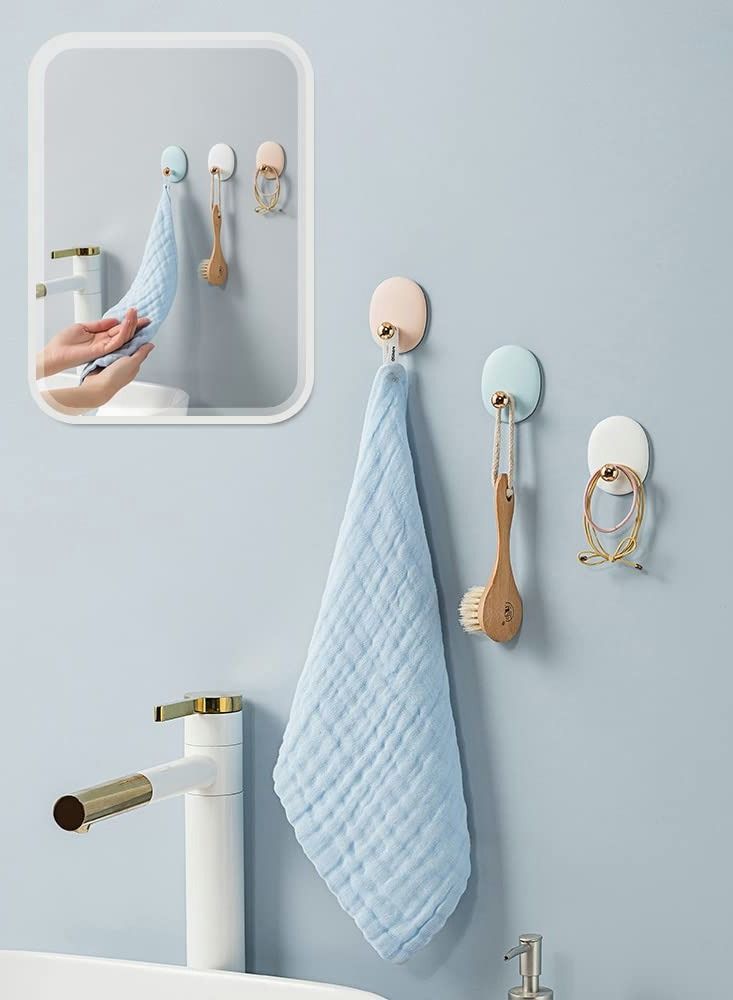 Y&D Self Adhesive Wall Hooks for Hanging Keys Towels Purses Hats Caps Scarves, Decorative Hook, Sticky Bathroom Door Kitchen Shower Room Entryway Organizer (White Pink Blue Green, 4PCS) - Image 3