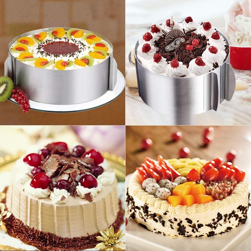 Meichu Adjustable Cake Ring 2 Pack, 6 to 12 Inch Stainless Steel Mousse Cake Mold Ring with scaling for Kitchen DIY Pastry, Square and Round - Image 5