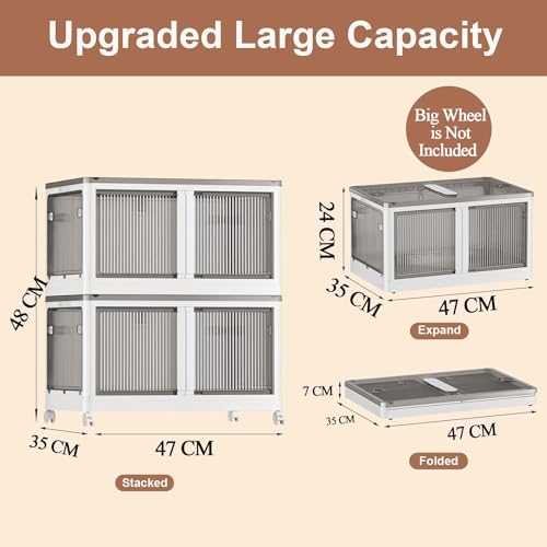 EXVITO Plastic Cupboard for Storage - Collapsible Wardrobes for Clothes | Almirah for Clothes | Folding Storage Box | Stackable Storage Bins with Door Space Saving Bedroom Closet (Off-White, 2-Tier) - Image 2