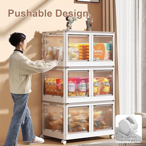 EXVITO Plastic Cupboard for Storage - Collapsible Wardrobes for Clothes | Almirah for Clothes | Folding Storage Box | Stackable Storage Bins with Door Space Saving Bedroom Closet (Off-White, 2-Tier) - Image 3