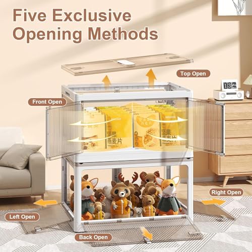 EXVITO Plastic Cupboard for Storage - Collapsible Wardrobes for Clothes | Almirah for Clothes | Folding Storage Box | Stackable Storage Bins with Door Space Saving Bedroom Closet (Off-White, 2-Tier) - Image 5