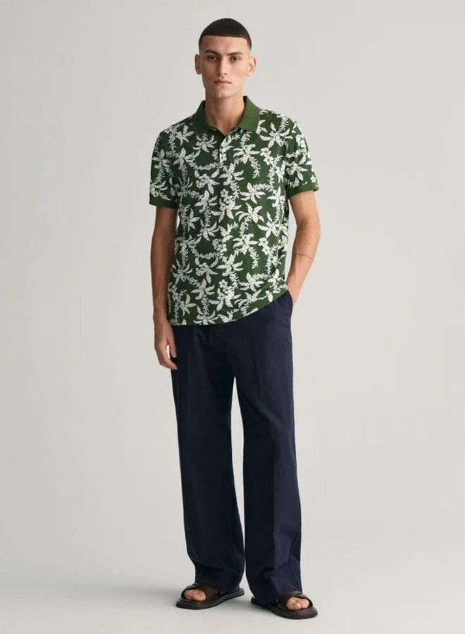 غانت Gant Palm Lei Print Piqué Polo Shirt