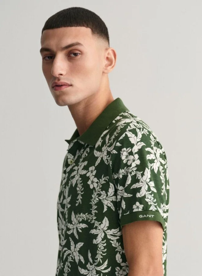 غانت Gant Palm Lei Print Piqué Polo Shirt