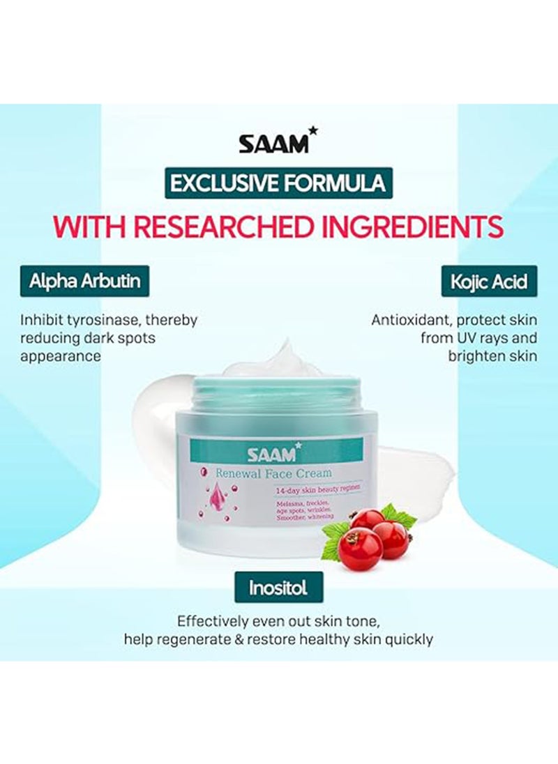 SAAM - SAAM Renewal Face Cream | Melasma, Freckles, Age Spots & Dark Spots | With Alpha Arbutin and Kojic Acid | 50g - Image 1