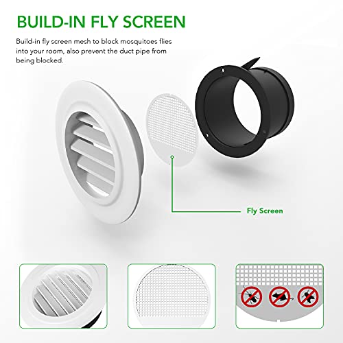 iPower 4 Inch ABS Round Air Soffit Vents Louver Grille Cover with Built-in Screen Mesh for Home Bathroom Office Kitchen Ventilation, 1-Pack, White - Image 4