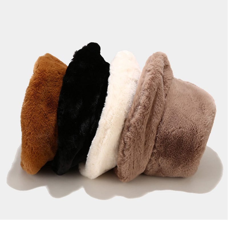Dirholl Women's Winter Faux Fur Fuzzy Warm Bucket Hat Beige - Image 2