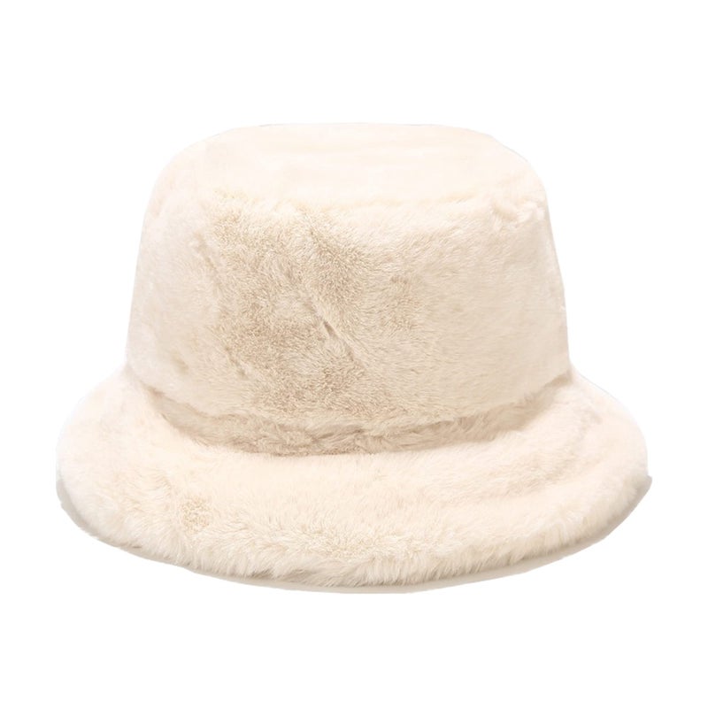 Dirholl Women's Winter Faux Fur Fuzzy Warm Bucket Hat Beige - Image 1