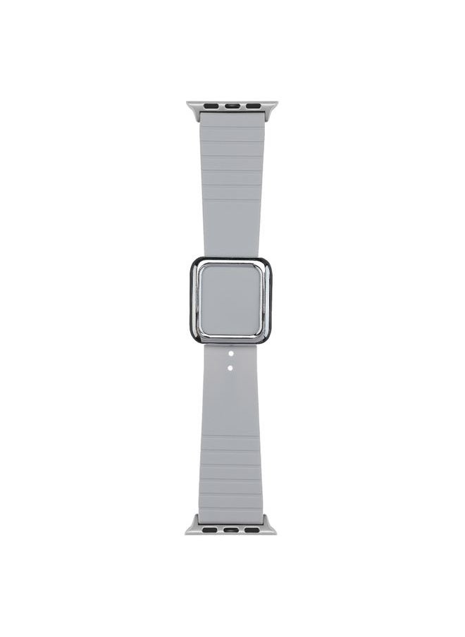 Generic Replacement Strap Silver Square Buckle Silicone Watch Band For Apple Watch Series 9&8&7 41mm / SE 3&SE 2&6&SE&5&4 40mm / 3&2&1 38mm Cloud Grey 